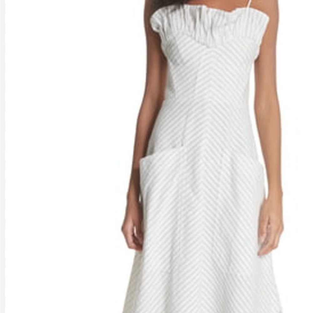 Rebecca Taylor dress - speckled white with stripes ruffle neckline structured